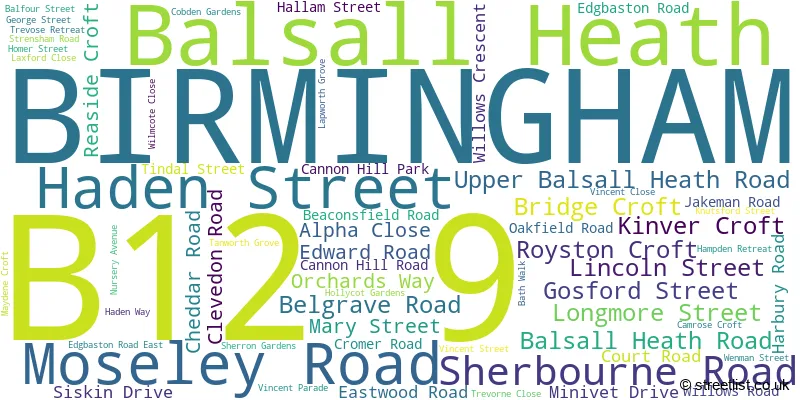A word cloud for the B12 9 postcode